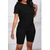 imagePINSV Womens 2 Piece Outfits Summer Printing Bodycon Short Pants Workout SetsBsolid Black
