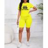 imagePINSV Womens 2 Piece Outfits Summer Printing Bodycon Short Pants Workout SetsCyellow