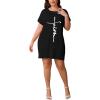 imagePINSV Womens Casual Summer T Shirt Dresses Short Sleeve Tunic Dress with PocketsBlack Prints