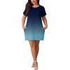 imagePINSV Womens Casual Summer T Shirt Dresses Short Sleeve Tunic Dress with PocketsDark Blue Gradient