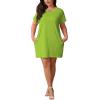 imagePINSV Womens Casual Summer T Shirt Dresses Short Sleeve Tunic Dress with PocketsNeon Green