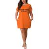 imagePINSV Womens Casual Summer T Shirt Dresses Short Sleeve Tunic Dress with PocketsOrange Letters