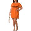 imagePINSV Womens Casual Summer T Shirt Dresses Short Sleeve Tunic Dress with PocketsOrange Letters
