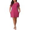 imagePINSV Womens Casual Summer T Shirt Dresses Short Sleeve Tunic Dress with PocketsRose Red