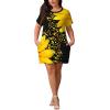 imagePINSV Womens Casual Summer T Shirt Dresses Short Sleeve Tunic Dress with PocketsYellow Flower Print