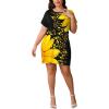 imagePINSV Womens Casual Summer T Shirt Dresses Short Sleeve Tunic Dress with PocketsYellow Flower Print