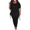 imagePINSV Womens Plus Size 2 Piece Outfits Sweatsuits Short Sleeve Jogger Sets TracksuitAblack