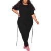 imagePINSV Womens Plus Size 2 Piece Outfits Sweatsuits Short Sleeve Jogger Sets TracksuitAblack