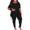 imagePINSV Womens Plus Size 2 Piece Outfits Sweatsuits Short Sleeve Jogger Sets TracksuitAblack