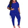 imagePINSV Womens Plus Size 2 Piece Outfits Sweatsuits Short Sleeve Jogger Sets TracksuitAblue