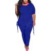 imagePINSV Womens Plus Size 2 Piece Outfits Sweatsuits Short Sleeve Jogger Sets TracksuitAblue