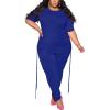 imagePINSV Womens Plus Size 2 Piece Outfits Sweatsuits Short Sleeve Jogger Sets TracksuitAblue