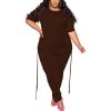 imagePINSV Womens Plus Size 2 Piece Outfits Sweatsuits Short Sleeve Jogger Sets TracksuitAcoffee