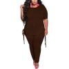 imagePINSV Womens Plus Size 2 Piece Outfits Sweatsuits Short Sleeve Jogger Sets TracksuitAcoffee