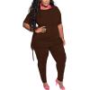 imagePINSV Womens Plus Size 2 Piece Outfits Sweatsuits Short Sleeve Jogger Sets TracksuitAcoffee