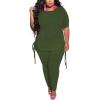 imagePINSV Womens Plus Size 2 Piece Outfits Sweatsuits Short Sleeve Jogger Sets TracksuitArmy Green