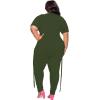 imagePINSV Womens Plus Size 2 Piece Outfits Sweatsuits Short Sleeve Jogger Sets TracksuitArmy Green