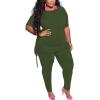 imagePINSV Womens Plus Size 2 Piece Outfits Sweatsuits Short Sleeve Jogger Sets TracksuitArmy Green