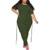 imagePINSV Womens Plus Size 2 Piece Outfits Sweatsuits Short Sleeve Jogger Sets TracksuitArmy Green