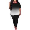 imagePINSV Womens Plus Size 2 Piece Outfits Sweatsuits Short Sleeve Jogger Sets TracksuitBblack Gradient