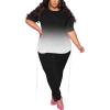 imagePINSV Womens Plus Size 2 Piece Outfits Sweatsuits Short Sleeve Jogger Sets TracksuitBblack Gradient