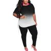 imagePINSV Womens Plus Size 2 Piece Outfits Sweatsuits Short Sleeve Jogger Sets TracksuitBblack Gradient