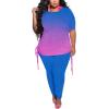 imagePINSV Womens Plus Size 2 Piece Outfits Sweatsuits Short Sleeve Jogger Sets TracksuitBblue Pink Gradient