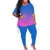 imagePINSV Womens Plus Size 2 Piece Outfits Sweatsuits Short Sleeve Jogger Sets TracksuitBblue Pink Gradient