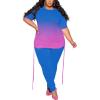 imagePINSV Womens Plus Size 2 Piece Outfits Sweatsuits Short Sleeve Jogger Sets TracksuitBblue Pink Gradient