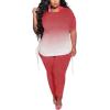 imagePINSV Womens Plus Size 2 Piece Outfits Sweatsuits Short Sleeve Jogger Sets TracksuitBpink Gradient
