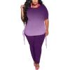 imagePINSV Womens Plus Size 2 Piece Outfits Sweatsuits Short Sleeve Jogger Sets TracksuitBpurple Gradient