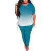 imagePINSV Womens Plus Size 2 Piece Outfits Sweatsuits Short Sleeve Jogger Sets TracksuitBturquoise Gradient