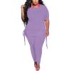 imagePINSV Womens Plus Size 2 Piece Outfits Sweatsuits Short Sleeve Jogger Sets TracksuitLilac