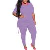 imagePINSV Womens Plus Size 2 Piece Outfits Sweatsuits Short Sleeve Jogger Sets TracksuitLilac