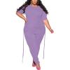 imagePINSV Womens Plus Size 2 Piece Outfits Sweatsuits Short Sleeve Jogger Sets TracksuitLilac
