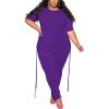 imagePINSV Womens Plus Size 2 Piece Outfits Sweatsuits Short Sleeve Jogger Sets TracksuitPurple