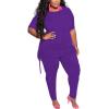 imagePINSV Womens Plus Size 2 Piece Outfits Sweatsuits Short Sleeve Jogger Sets TracksuitPurple