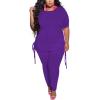 imagePINSV Womens Plus Size 2 Piece Outfits Sweatsuits Short Sleeve Jogger Sets TracksuitPurple