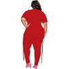 imagePINSV Womens Plus Size 2 Piece Outfits Sweatsuits Short Sleeve Jogger Sets TracksuitRed