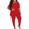 imagePINSV Womens Plus Size 2 Piece Outfits Sweatsuits Short Sleeve Jogger Sets TracksuitRed