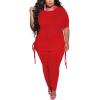 imagePINSV Womens Plus Size 2 Piece Outfits Sweatsuits Short Sleeve Jogger Sets TracksuitRed