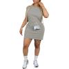 imagePINSV Womens Summer Casual T Shirt Dresses Crew Neck Short Sleeve Tunic DressGrey