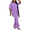 imagePINSV Women 2 Piece Outfits Short Sleeve Top and Flare Pants Lounge Sets TracksuitPurple