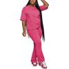 imagePINSV Women 2 Piece Outfits Short Sleeve Top and Flare Pants Lounge Sets TracksuitRose Red