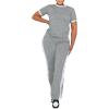 imagePINSV Womens 2 Piece Outfits Short Sleeve Tops Sweatpants Colorblock Lounge Sets TracksuitsGray