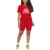 imagePINSV Womens 2 Piece Outfits Summer Printing Bodycon Short Pants Workout Sets Letter Red L