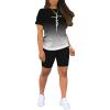 imagePINSV Womens 2 Piece Outfits Summer Printing Bodycon Short Pants Workout Sets24black
