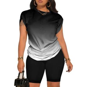 imagePINSV Women 2 Piece Outfits Summer Sweatsuits Biker Short Workout Jogger SetsBlack Gradient B