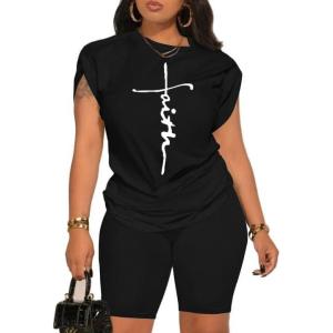 imagePINSV Women 2 Piece Outfits Summer Sweatsuits Biker Short Workout Jogger SetsBlack a