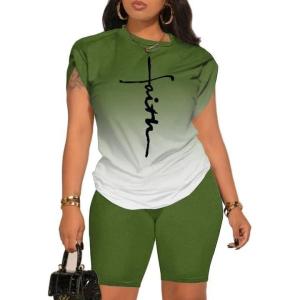 imagePINSV Women 2 Piece Outfits Summer Sweatsuits Biker Short Workout Jogger SetsGreen a